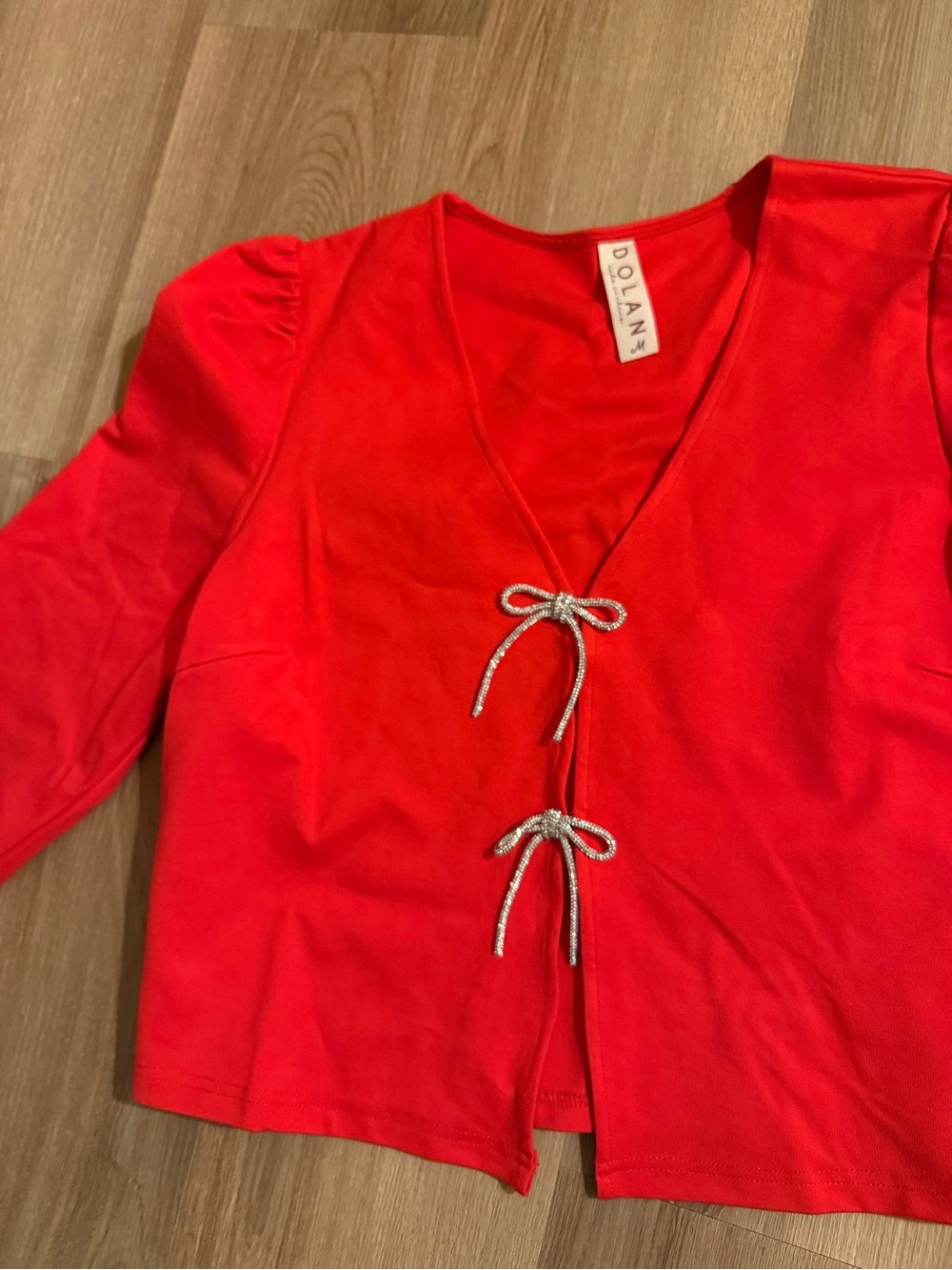 Anthropologie Red V-Neck Tie-Front Blouse - Picture 7 of 13